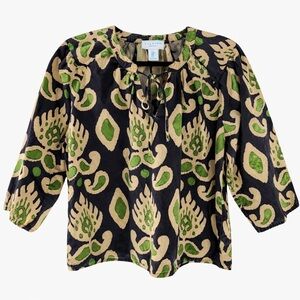 Calypso St. Barth Printed Cotton Peasant Top Brown Green Size Medium